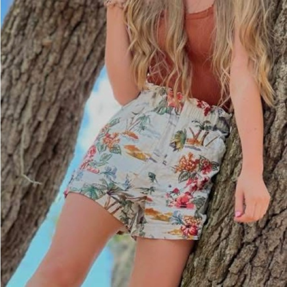 Tropical Paperbag Waist Women’s Shorts